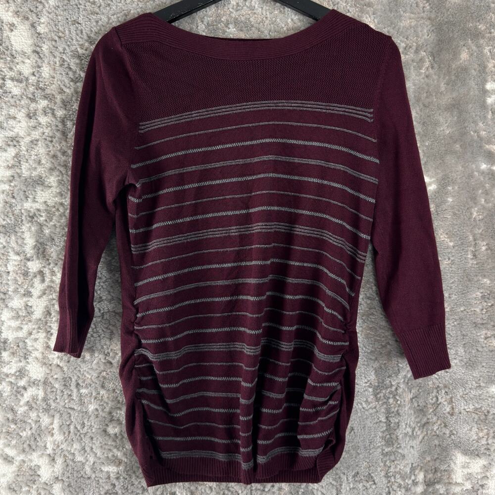 Attention Size L Striped Casual Sweater Purple 3/4 Sleeve Pullover